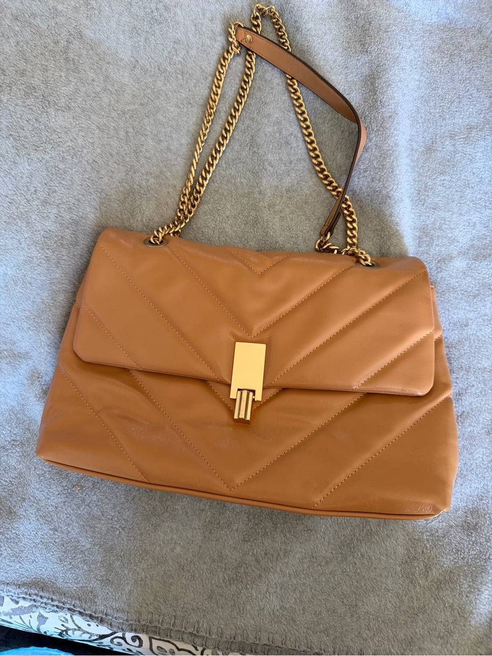 Aldo Quilted Shoulder Bag in Tan with Gold Hardware